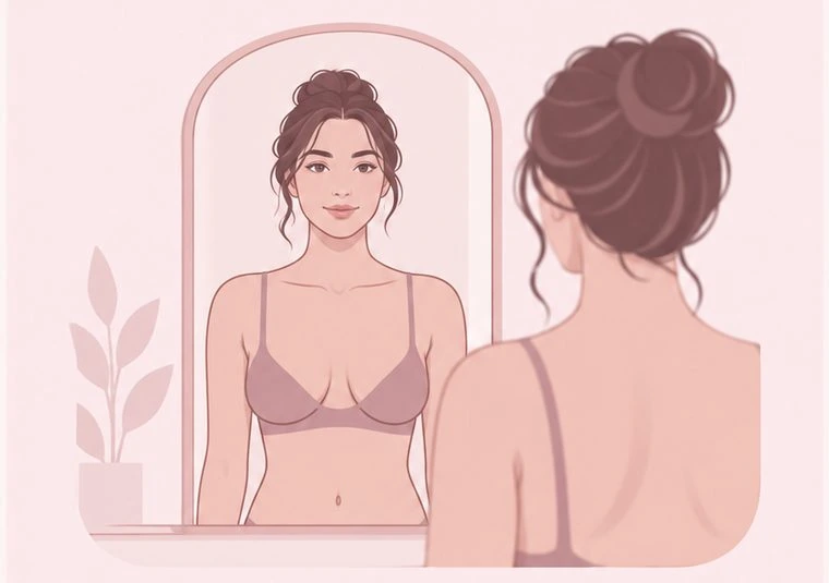 Standing in front of a mirror with arms relaxed at the sides, looking for visible changes